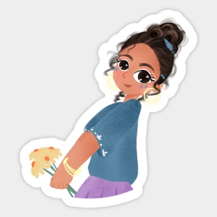 gold, a girl, afro and yellow flowers Sticker